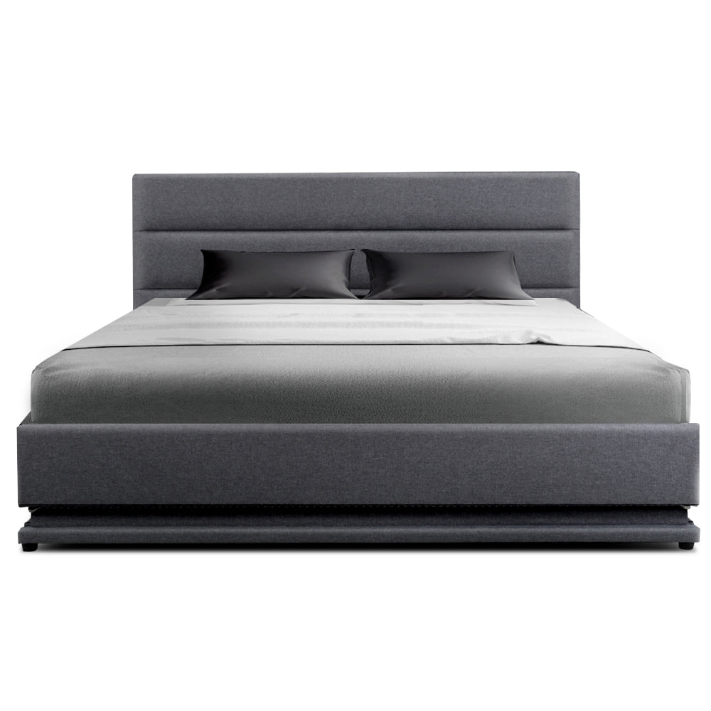 Bed Frame Queen Size LED Gas Lift Grey LUMI By Artiss