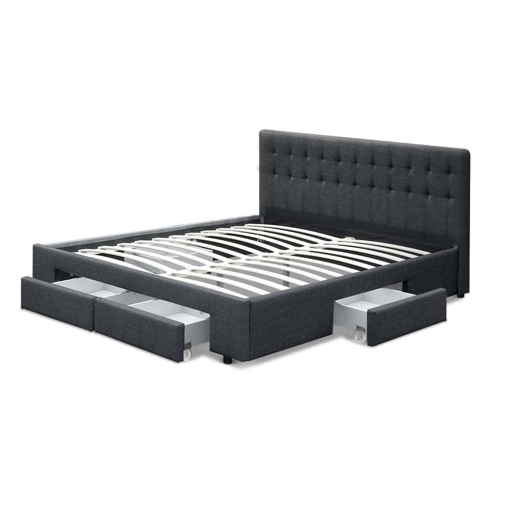 Bed Frame King Size with 4 Drawers Charcoal AVIO By Artiss