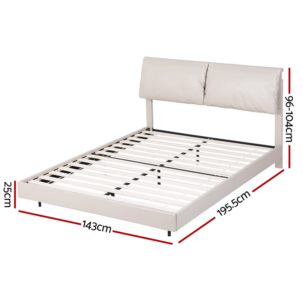 Double Bed Frame RGB LED Floating Beds Adjustable Headboard Beige White By Artiss