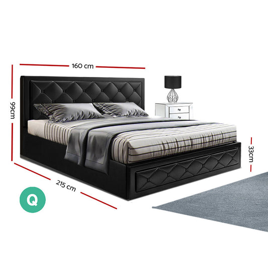 Bed Frame Queen Size Gas Lift Black TIYO By Artiss