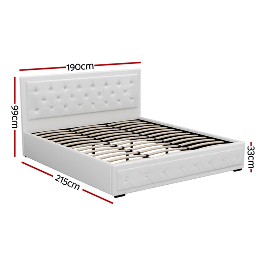 Bed Frame King Size Gas Lift White TIYO By Artiss