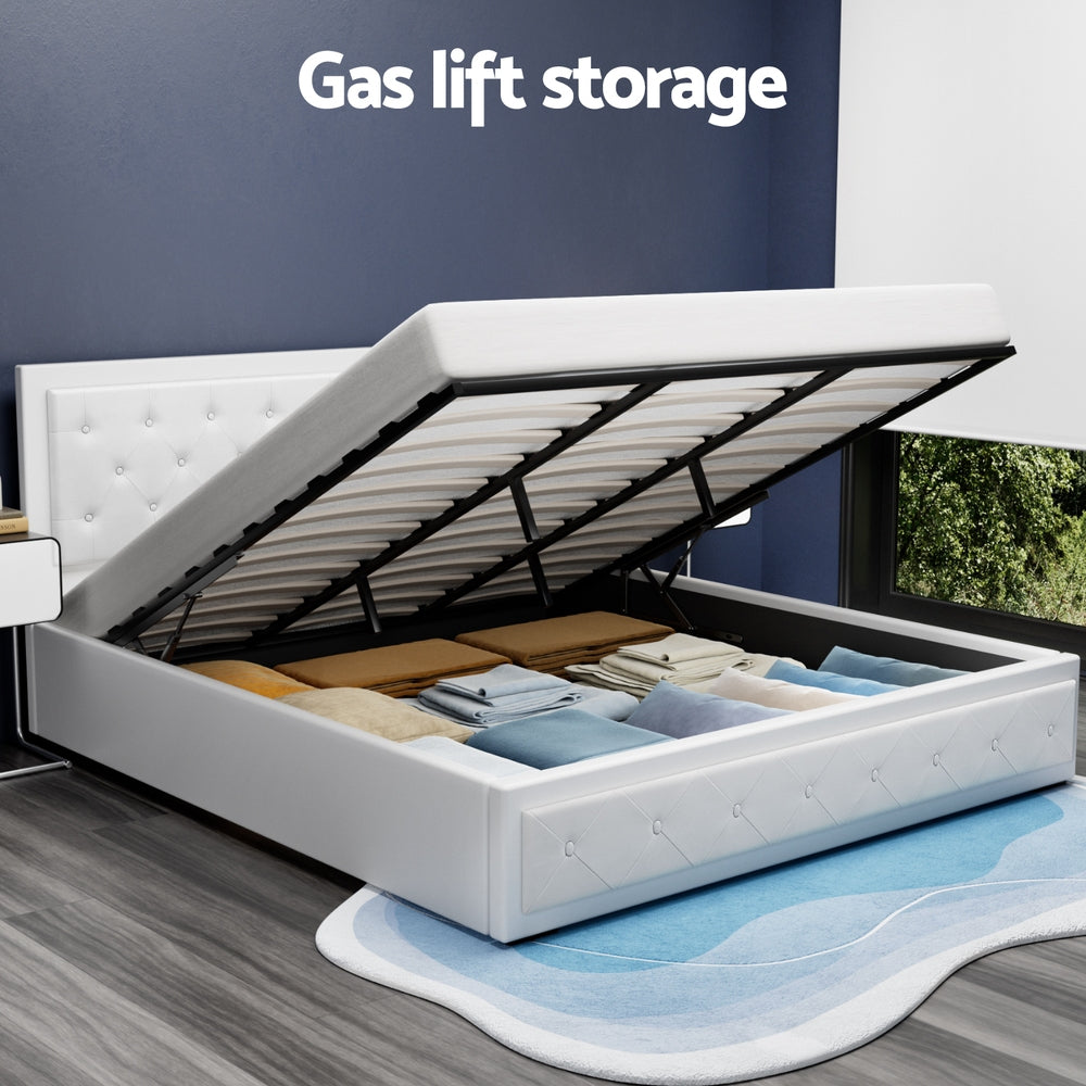 Bed Frame King Size Gas Lift White TIYO By Artiss