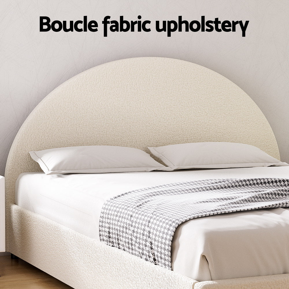 Bed Frame Gas Lift Strorage Beds Base Platform Boucle Fabric Double ELLA By Artiss