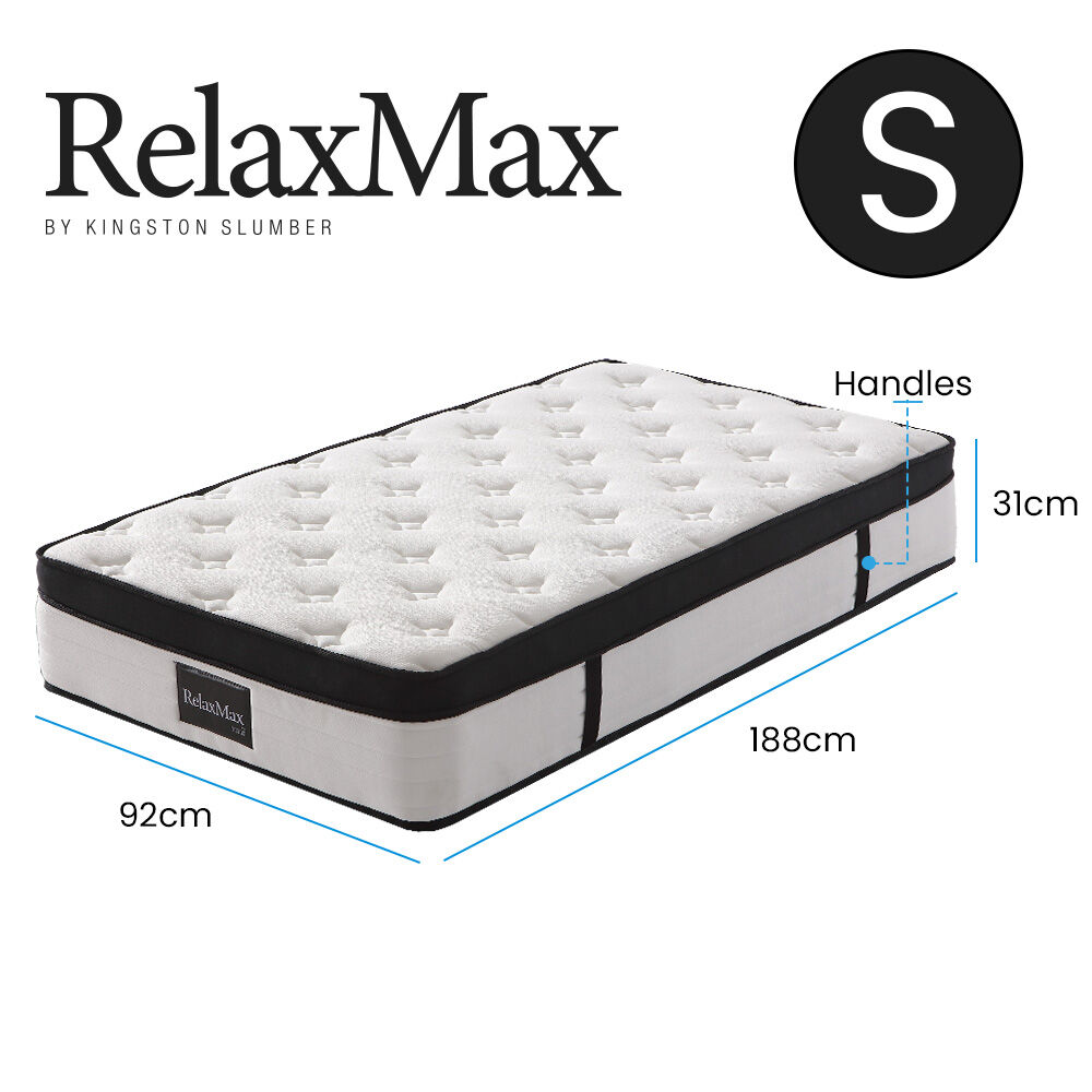 KINGSTON SLUMBER RelaxMax 31cm Single Mattress, Medium, Euro Top, 5-Zone, Pocket Spring, Knitted Fabric