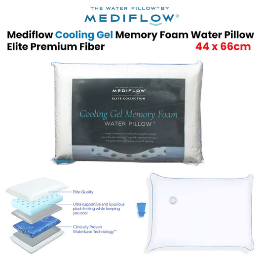 Mediflow Elite Premium Fiber Cooling Gel Memory Foam Water Pillow 44 x 66 cm
