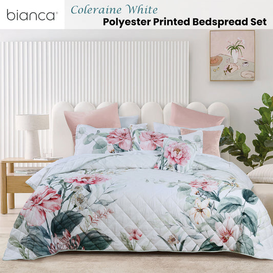 Bianca Coleraine White Floral Printed Bedspread Set Double