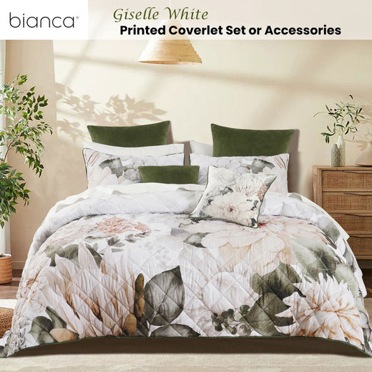 Bianca Giselle White Polyester Printed Floral Coverlet Set Queen/King
