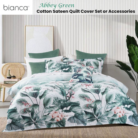 Bianca Abbey Green Cotton Sateen Tropical Floral Quilt Cover Set King
