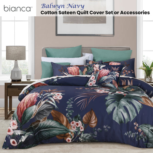 Bianca Balwyn Navy Cotton Sateen Botanical Quilt Cover Set King