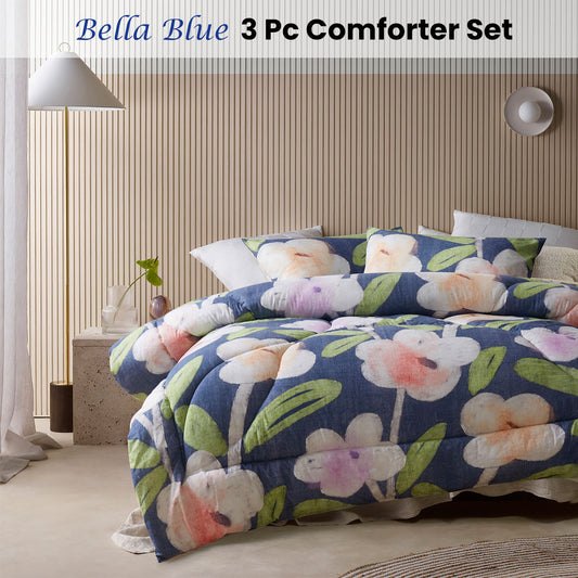 Accessorize Bella Blue Floral 3 Piece Comforter Set King