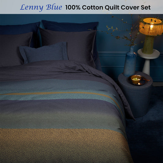 Bedding House Lenny Blue Cotton Quilt Cover Set King