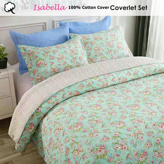 100% Cotton Cover Lightly Quilted Coverlet Set Isabella Multi Queen