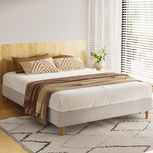 Bed Frame Queen Size Beige ZORA By Artiss