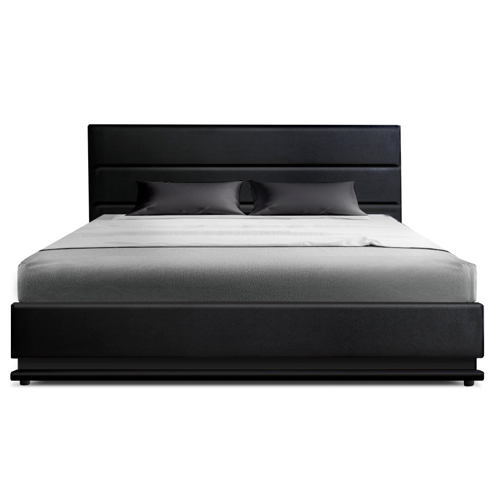 Bed Frame Double Size LED Gas Lift Black LUMI By Artiss