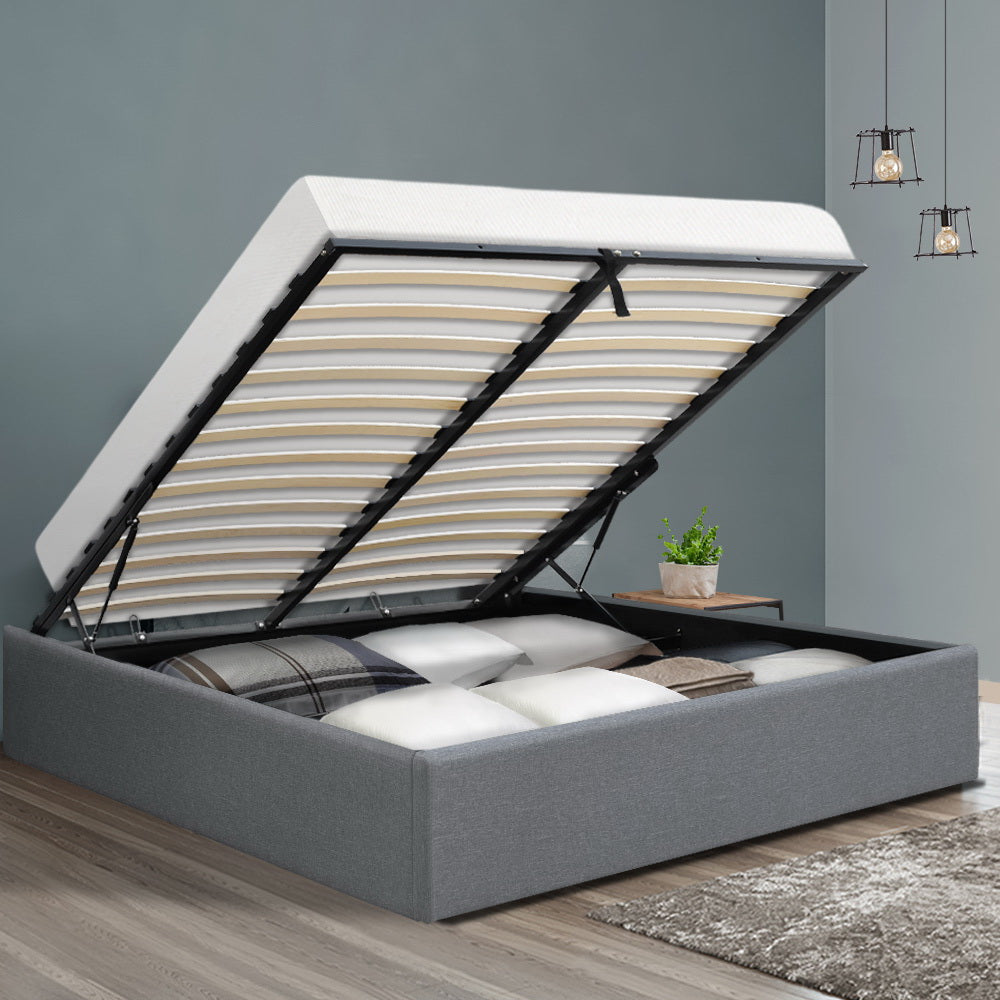 Bed Frame Queen Size Gas Lift Base Grey TOKI By Artiss