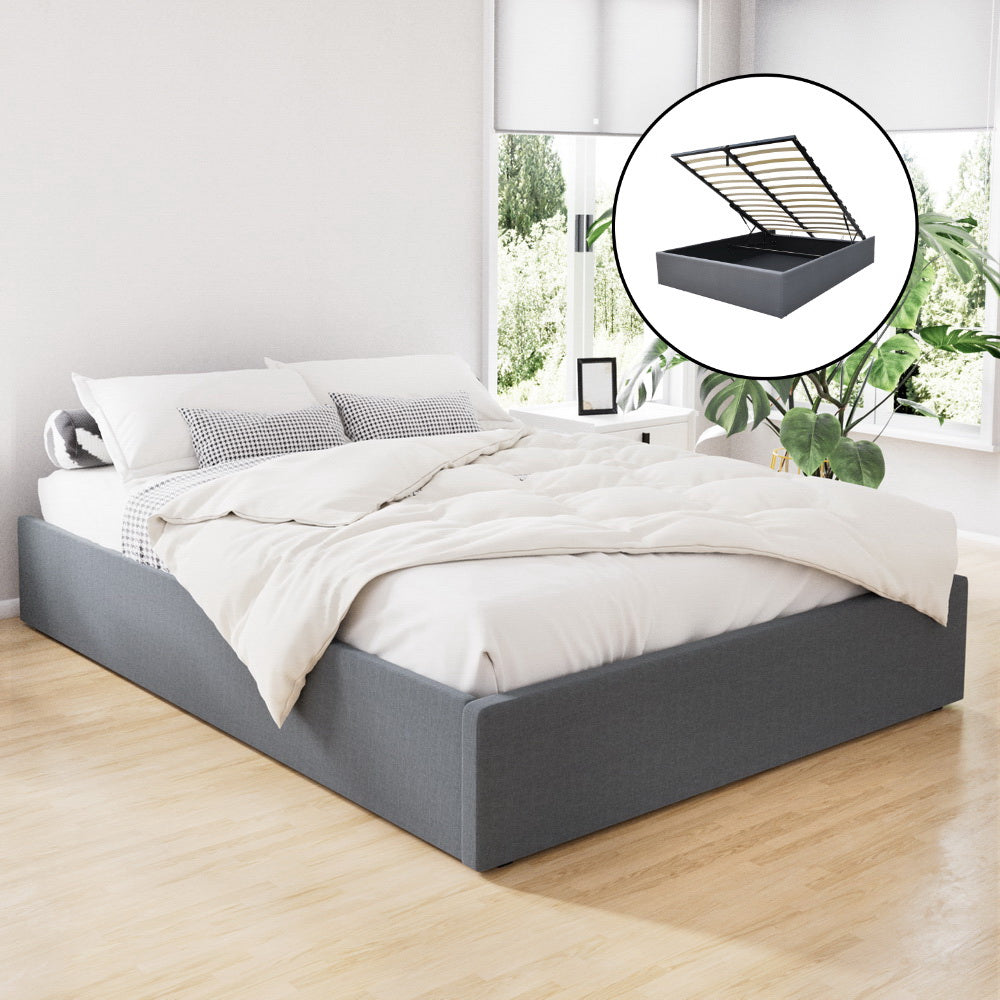 Bed Frame Queen Size Gas Lift Base Grey TOKI By Artiss