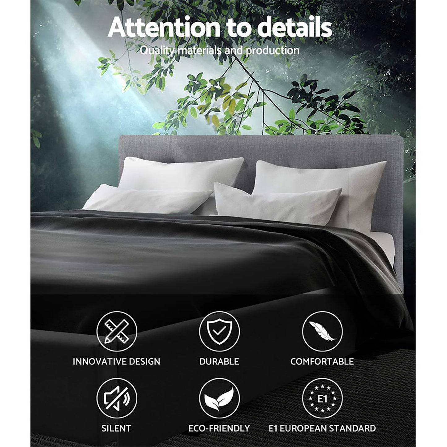 Bed Frame Double Size Grey VANKE By Artiss