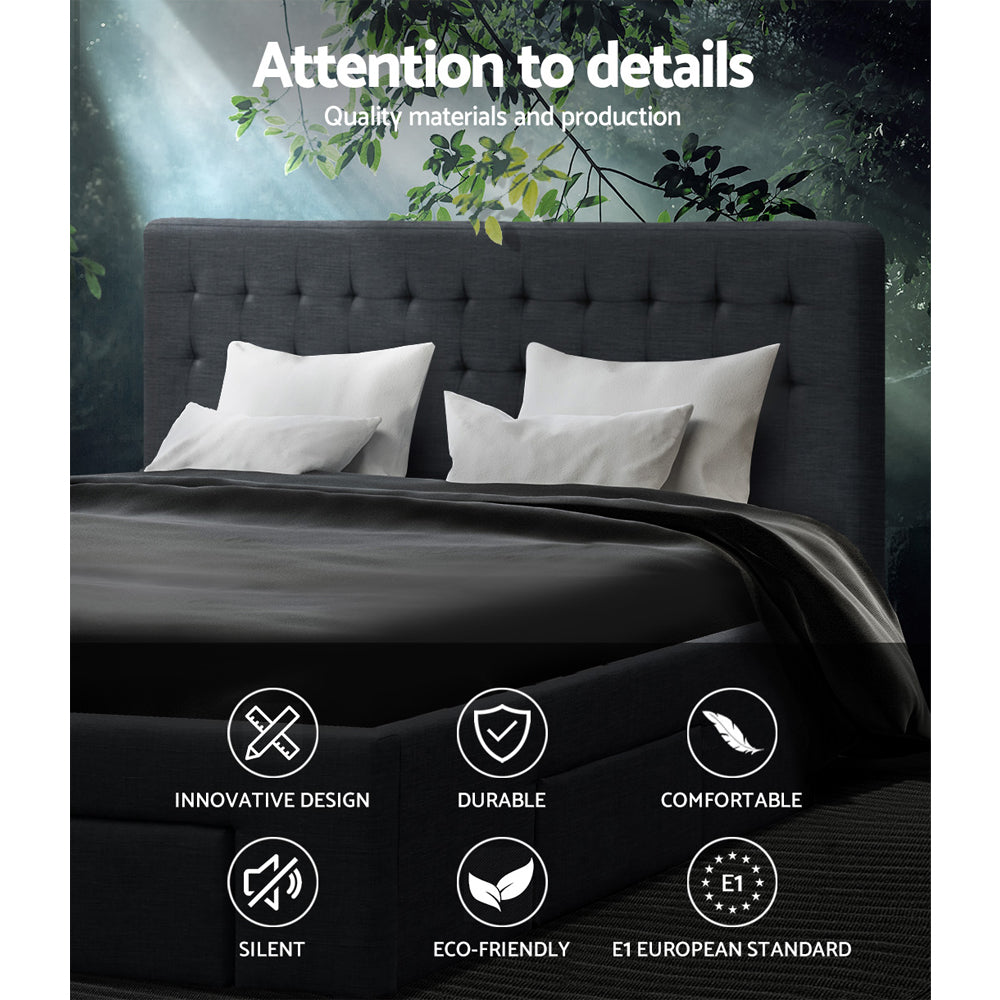 Bed Frame King Size with 4 Drawers Charcoal AVIO By Artiss