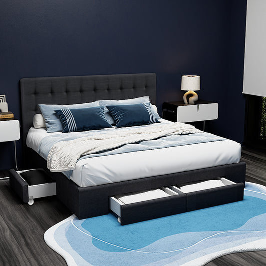 Bed Frame King Size with 4 Drawers Charcoal AVIO By Artiss