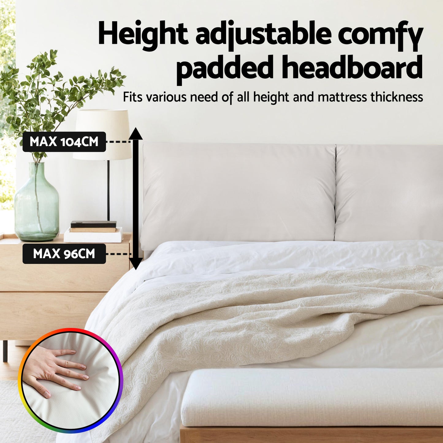 Double Bed Frame RGB LED Floating Beds Adjustable Headboard Beige White By Artiss