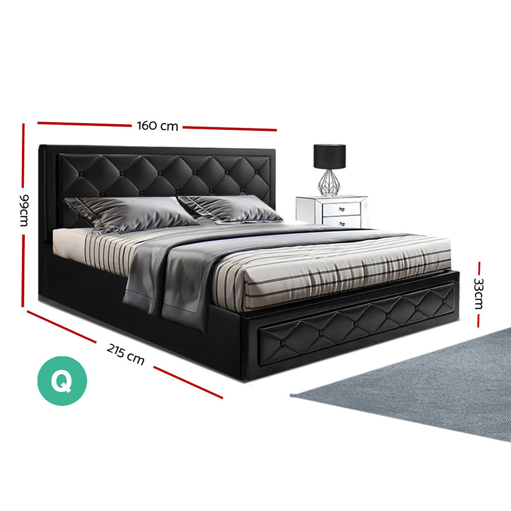 Bed Frame Queen Size Gas Lift Black  TIYO By Artiss