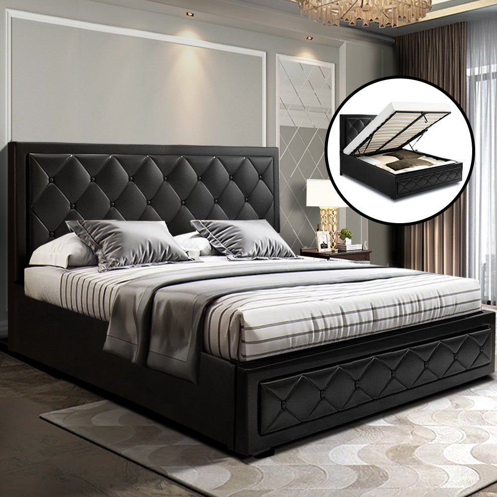 Bed Frame Queen Size Gas Lift Black  TIYO By Artiss