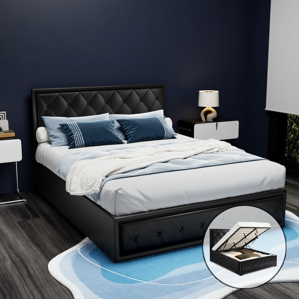 Bed Frame Queen Size Gas Lift Black  TIYO By Artiss
