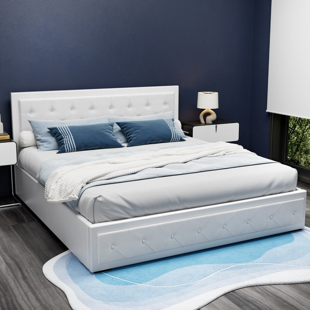 Bed Frame King Size Gas Lift White TIYO By Artiss