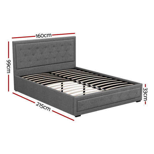 Bed Frame Queen Size Gas Lift Grey TIYO By Artiss