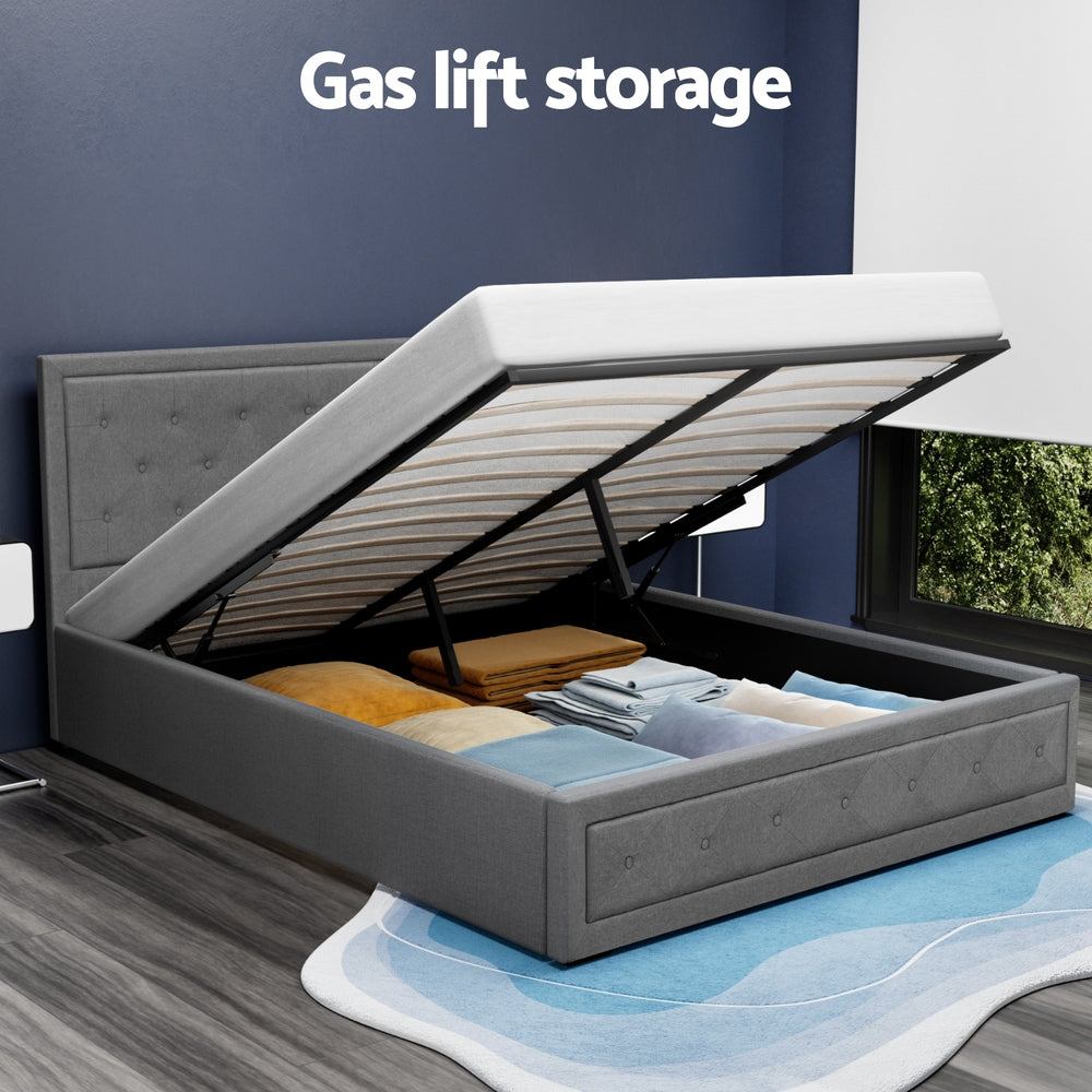 Bed Frame Queen Size Gas Lift Grey TIYO By Artiss