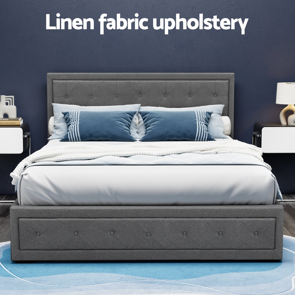Bed Frame Queen Size Gas Lift Grey TIYO By Artiss