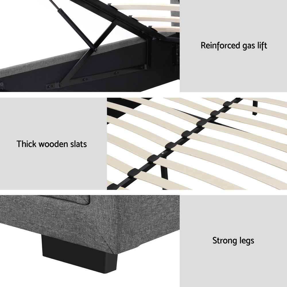 Bed Frame Queen Size Gas Lift Grey TIYO By Artiss