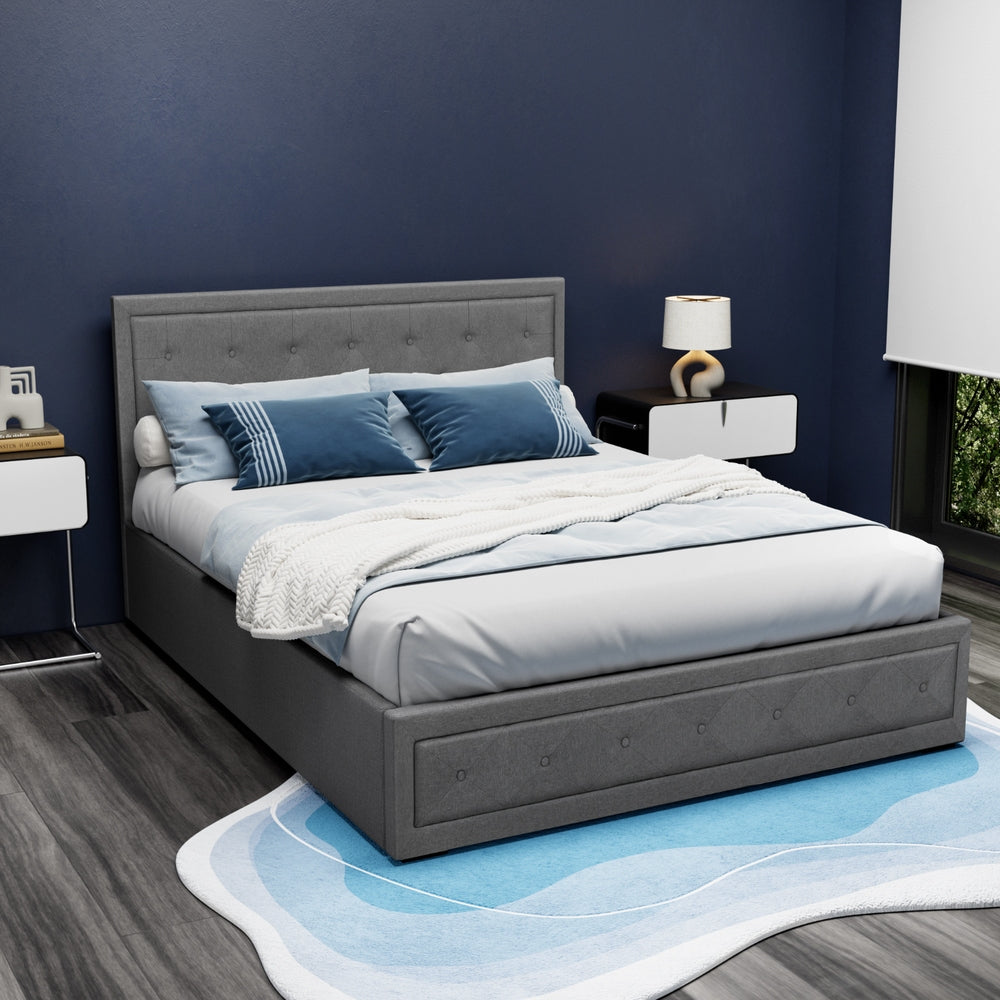 Bed Frame Queen Size Gas Lift Grey TIYO By Artiss