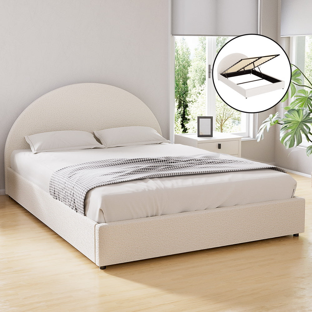 Bed Frame Gas Lift Strorage Beds Base Platform Boucle Fabric Double ELLA By Artiss