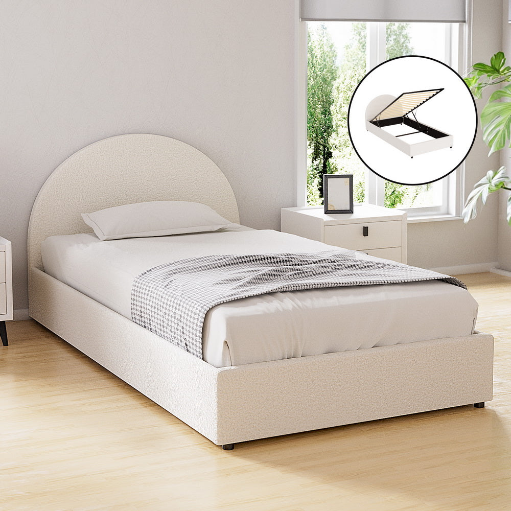 Bed Frame Gas Lift Strorage Beds Base Platform Boucle Fabric King Single ELLA By Artiss