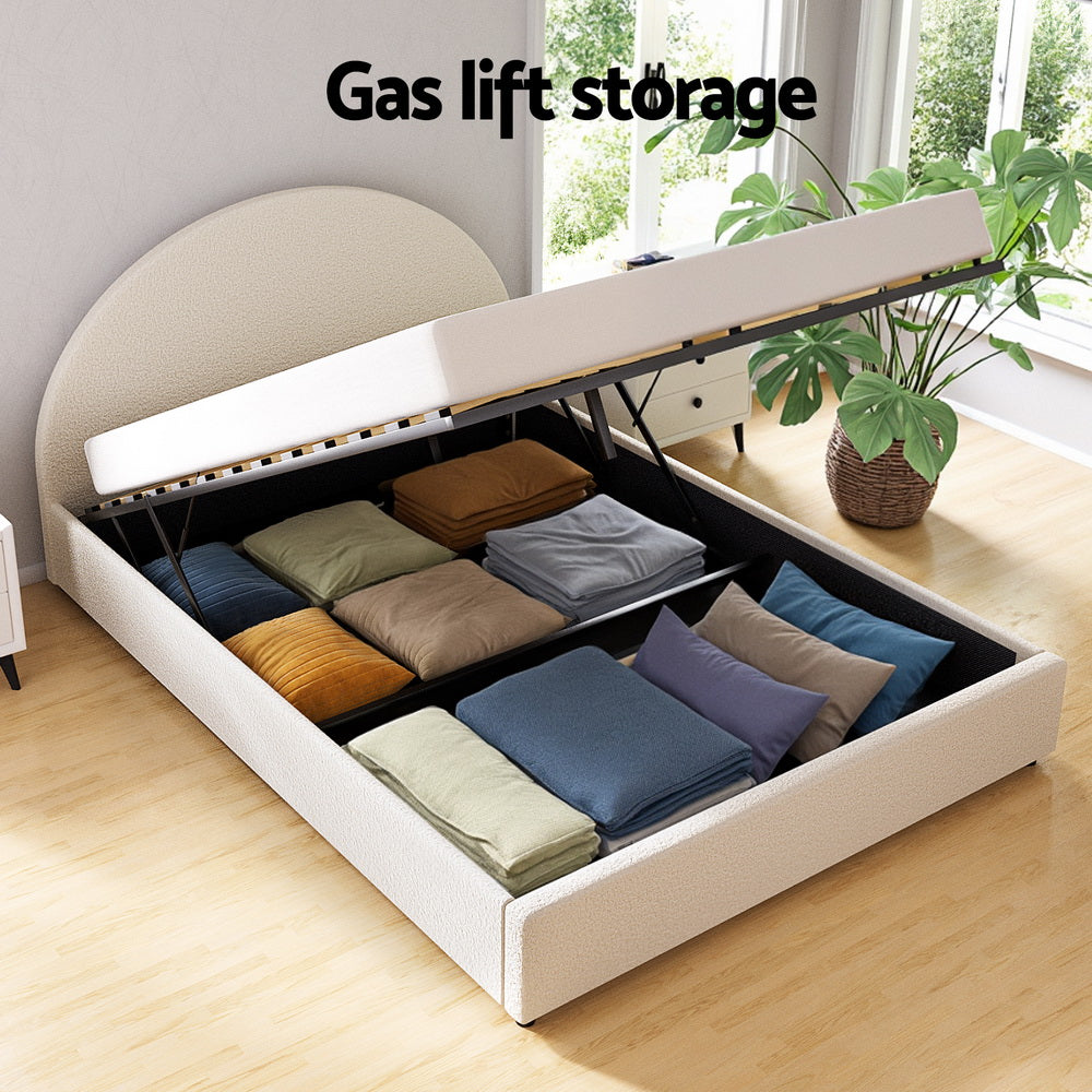 Bed Frame Gas Lift Strorage Beds Base Platform Boucle Fabric Queen ELLA By Artiss