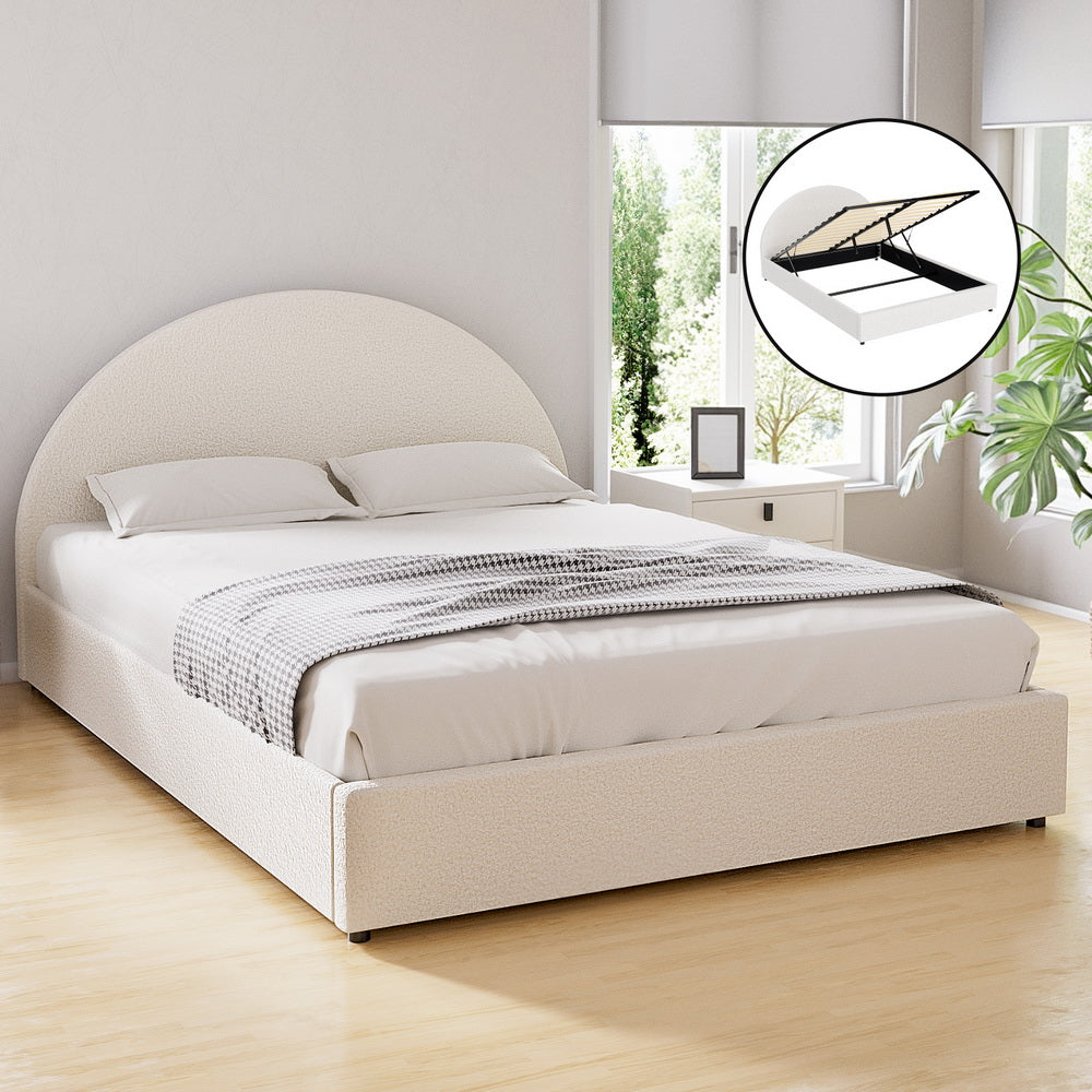 Bed Frame Gas Lift Strorage Beds Base Platform Boucle Fabric Queen ELLA By Artiss
