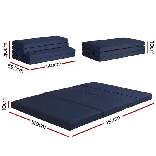 Giselle Foldable Mattress Folding Foam Mattresses Portable Floor Mat Blue Double