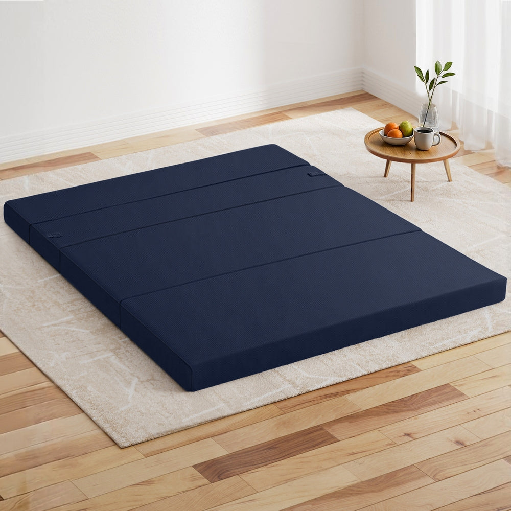 Giselle Foldable Mattress Folding Foam Mattresses Portable Floor Mat Blue Double