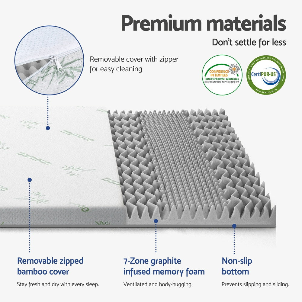 Giselle Bedding 8cm Memory Foam Mattress Topper 7-Zone Graphite Queen