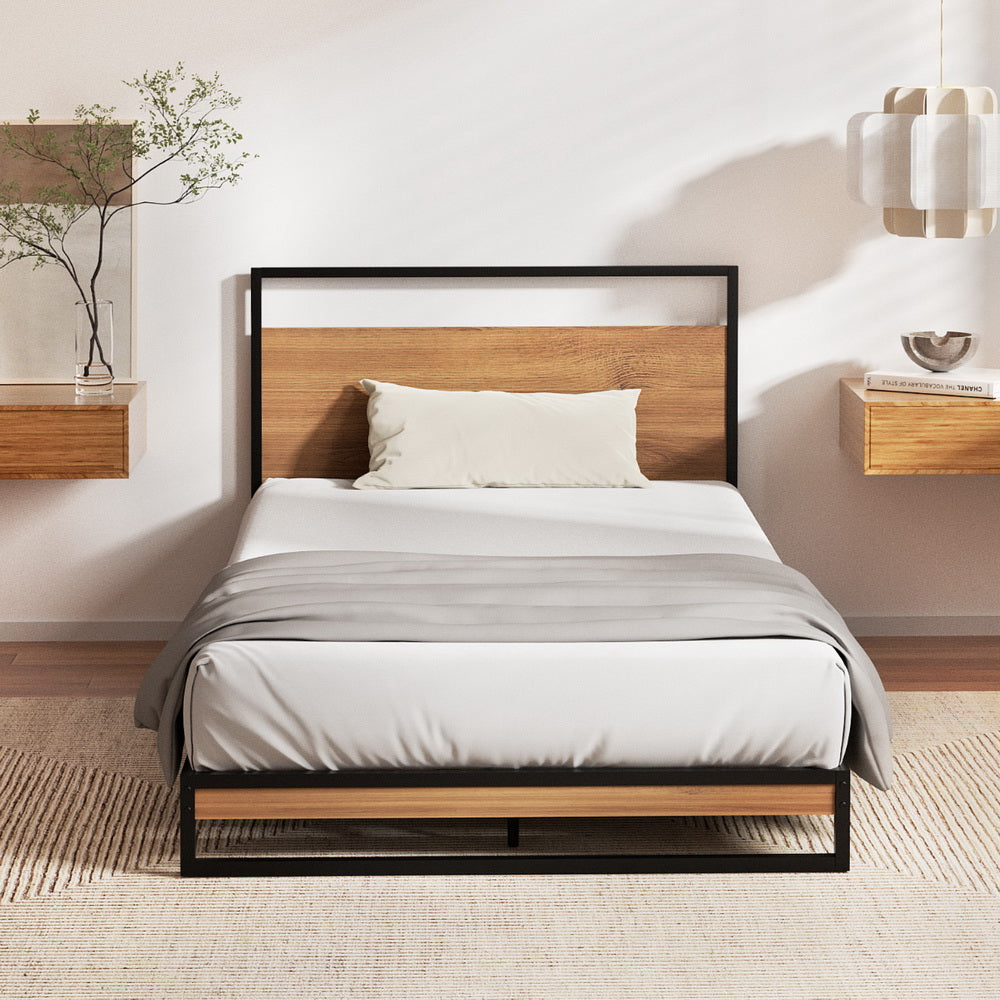 Metal Bed Frame King Single Size Beds Platform with Mattress By Artiss