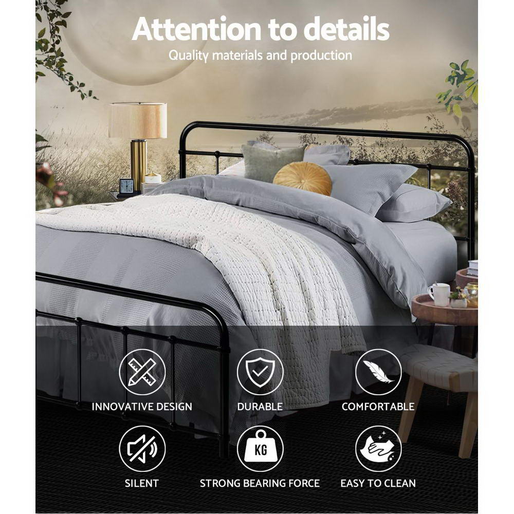 Bed Frame Metal Bed Frame LEO - Queen (Black) By Artiss