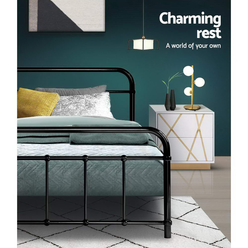 Bed Frame Metal Bed Frame LEO - Queen (Black) By Artiss