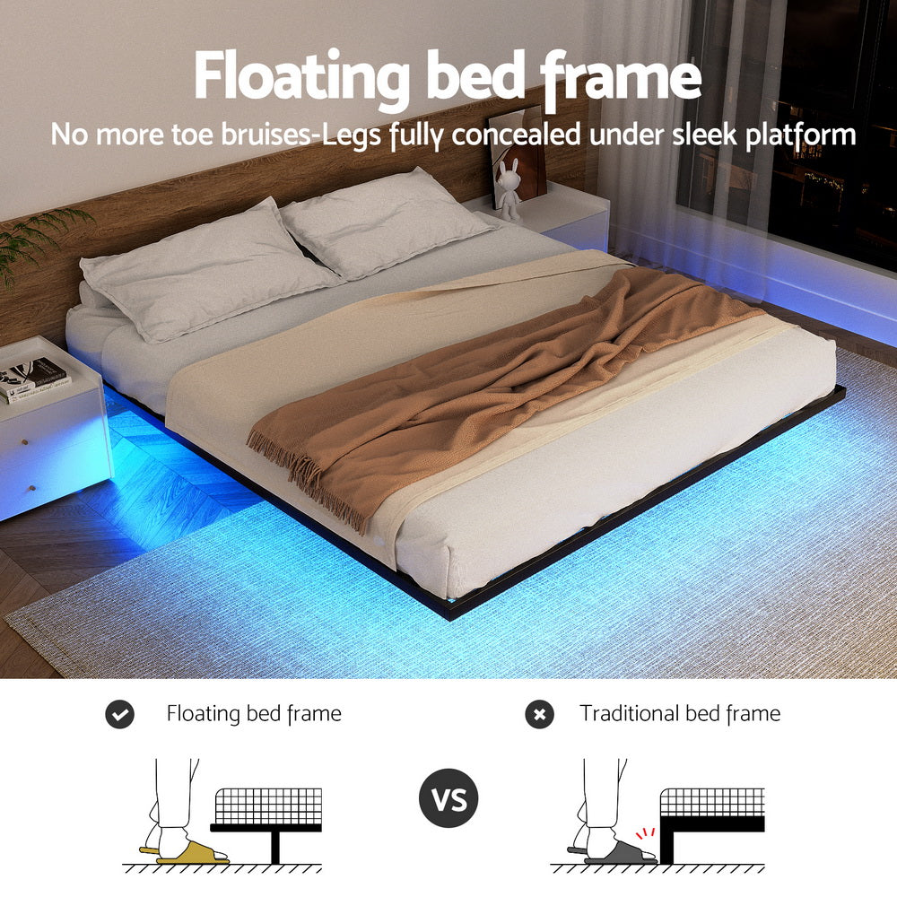 Double Bed Frame,Floating Metal Bed Frame with Smart LED Lights - Sturdy Metal Platform Bed Base, Silent Design, Tool-Free Assembly, 300KG Capacity for Home/Hotel/Master Bedroom By Artiss