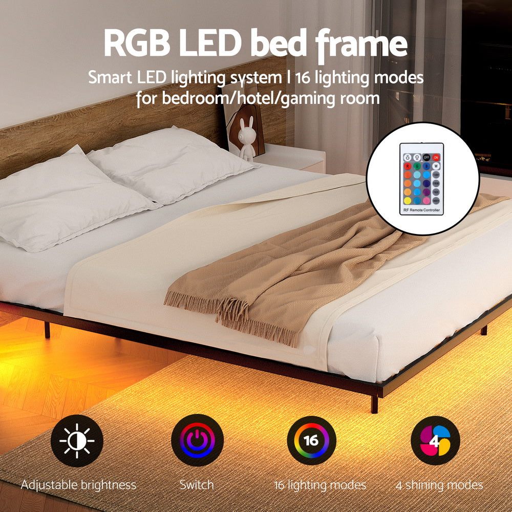 King Bed Frame,Floating Metal Bed Frame with Smart LED Lights - Sturdy Metal Platform Bed Base, Silent Design, Tool-Free Assembly, 300KG Capacity for Home/Hotel/Master Bedroom By Artiss