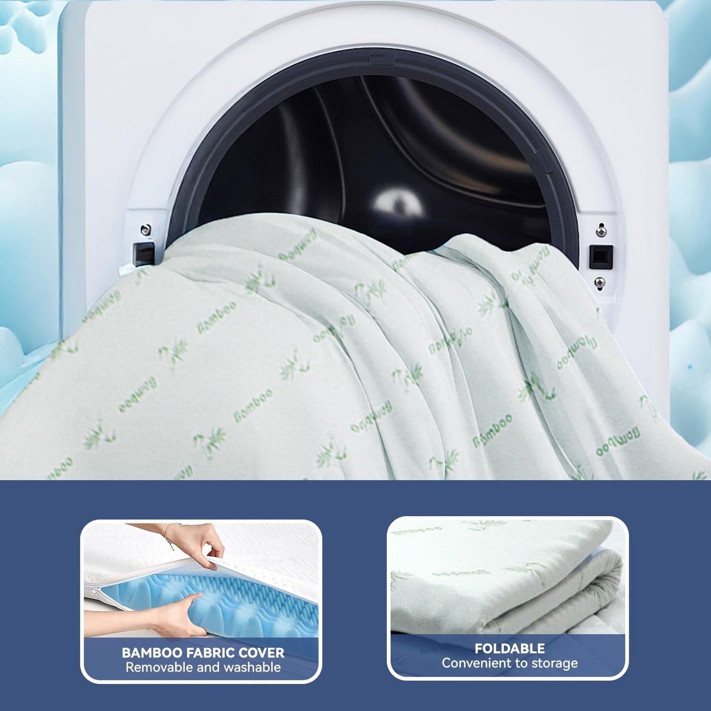 Single Memory Foam Mattress Topper 7-Zone Bamboo Cover Breathable