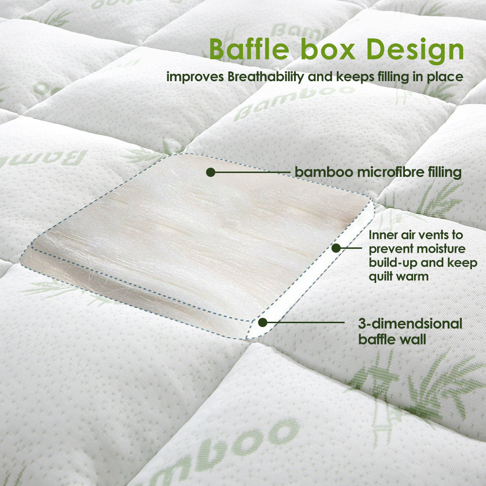 Bamboo Pillowtop Mattress Topper Luxury Bedding Mat Pad Protector Cover King Single 108 x 203 cm