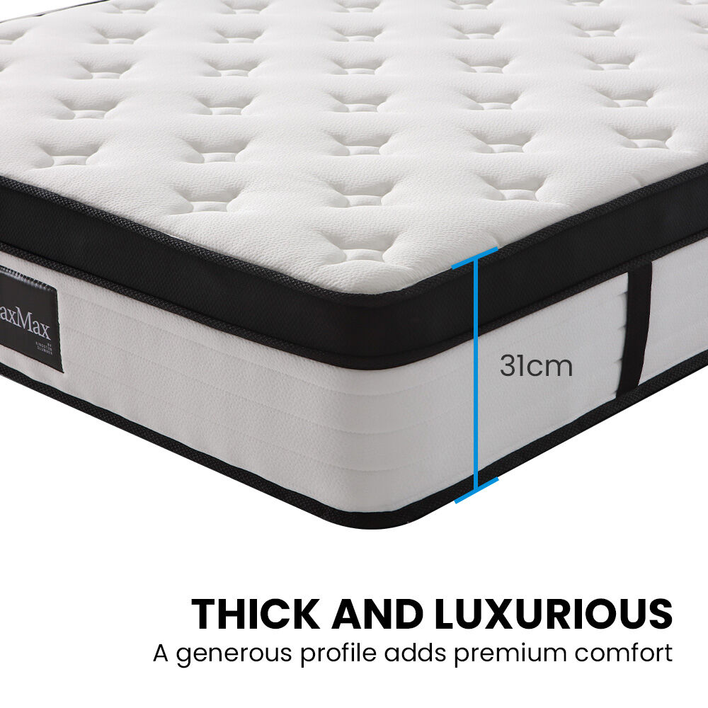 KINGSTON SLUMBER RelaxMax 31cm Single Mattress, Medium, Euro Top, 5-Zone, Pocket Spring, Knitted Fabric