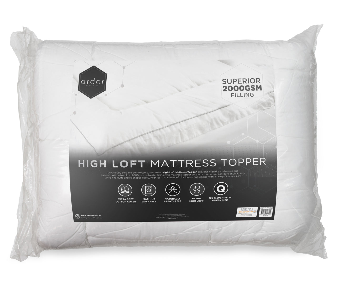 2000GSM STANDARD MICROFIBRE MATTRESS TOPPER - SINGLE