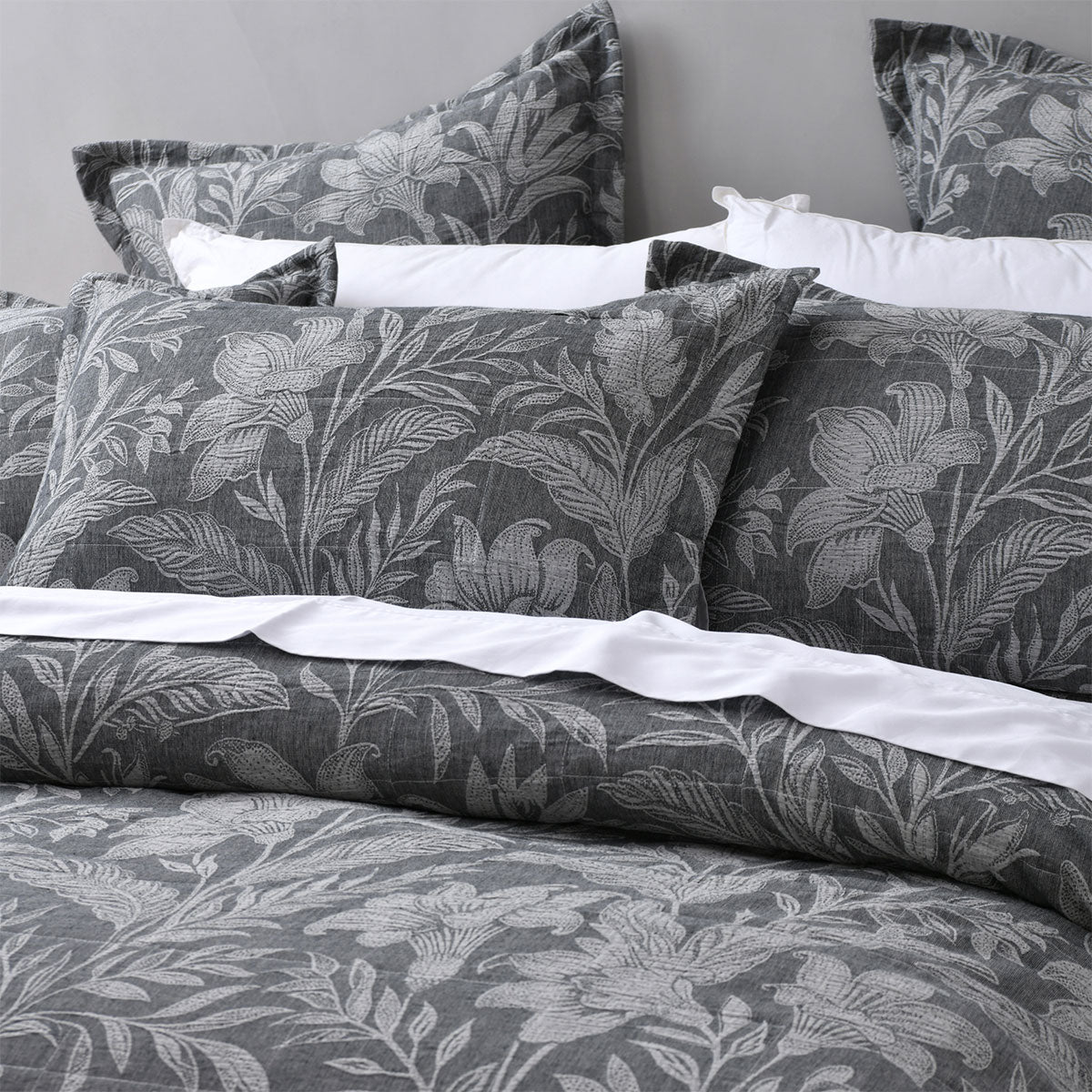 Bianca Maidstone Grey Floral Jacquard Bedspread Set Queen
